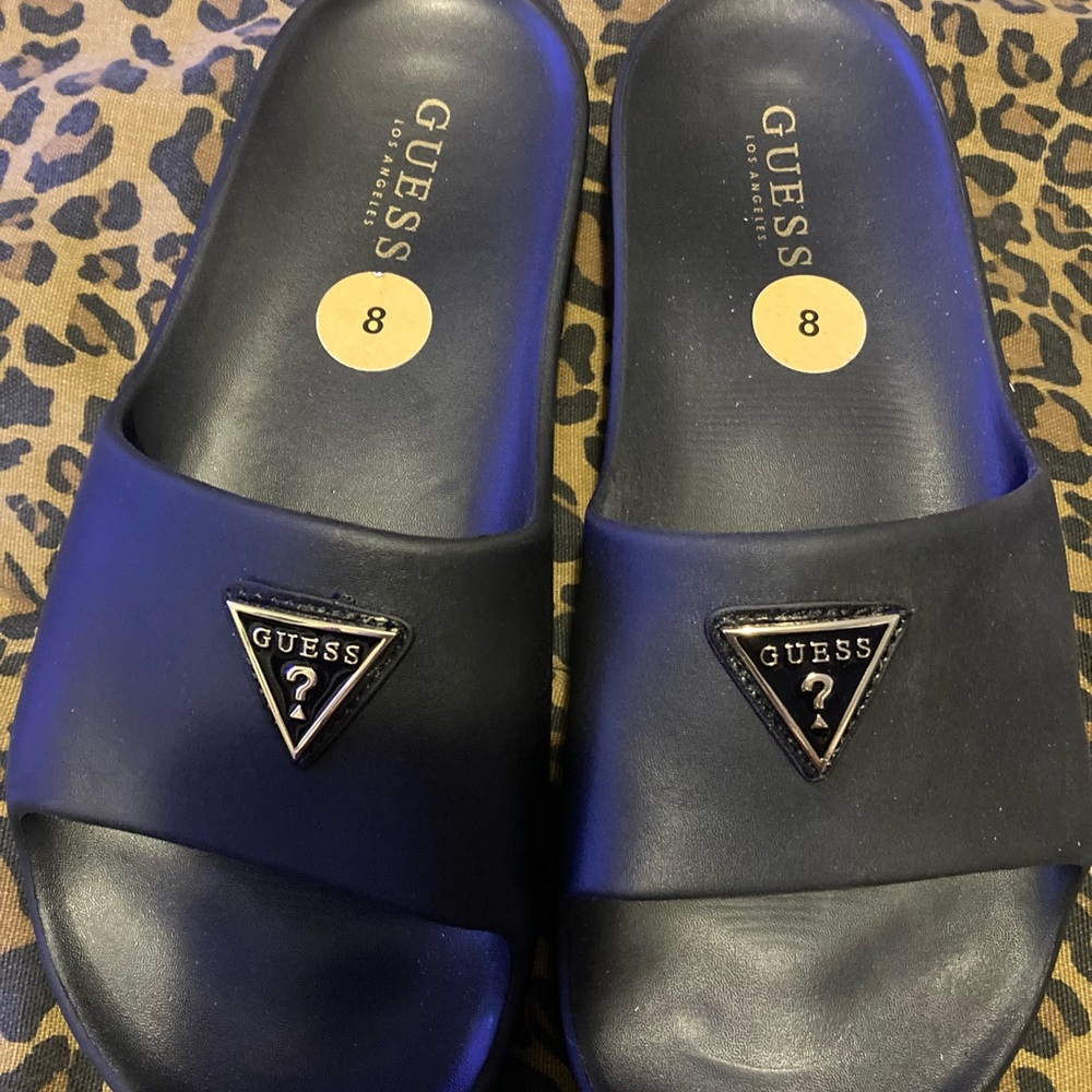 GUESS Black Logo Slide Sandals